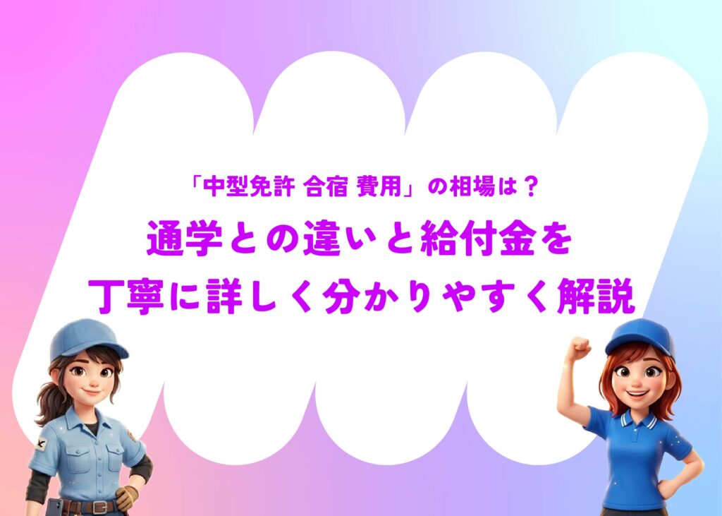 「中型免許 合宿 費用」の相場は?通学との違いと給付金を丁寧に詳しく分かりやすく解説