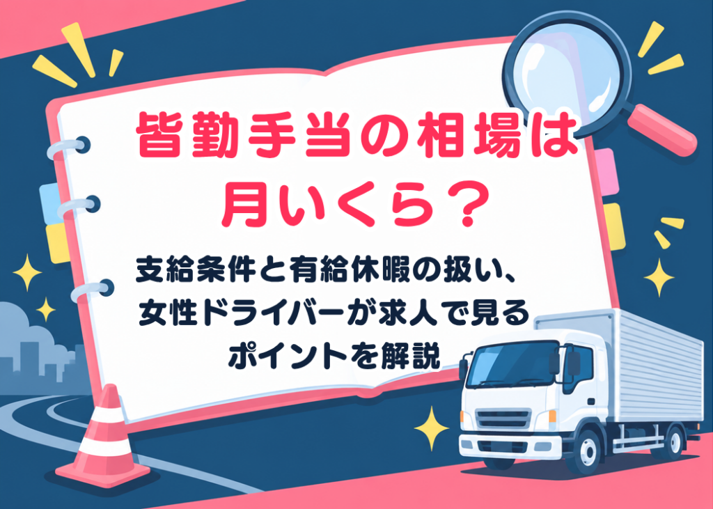 皆勤手当の相場は月いくら？支給条件と有給休暇の扱い、女性ドライバーが求人で見るポイントを解説